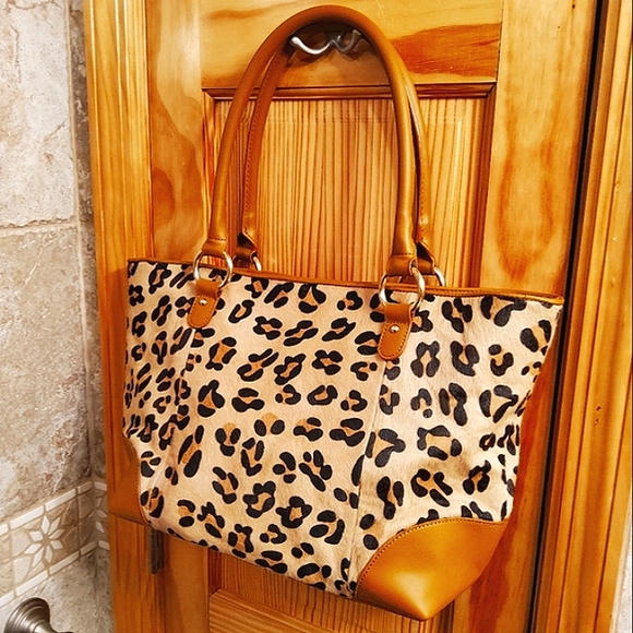Barr + Barr Handbags - Barr + Barr Animal Print Tan & Brown Leather Tote Bag Shoulder Bag